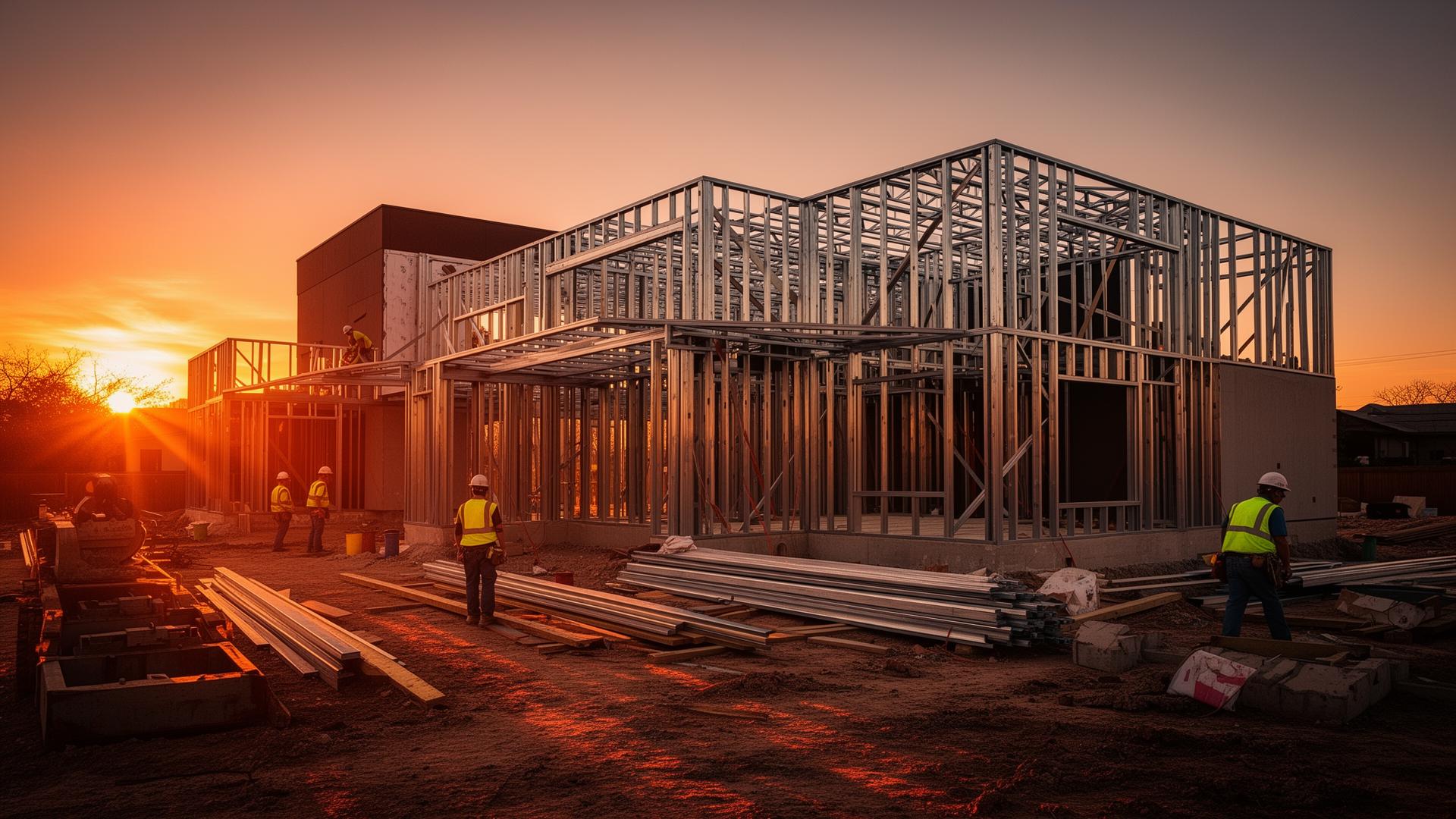 Construction site at golden hour in Austin